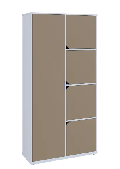 KSR6-82 L skříň šatní, 1x výsuvné ramínko, 4x dvířka, 2053x1022x400 mm, provedení levé, bílá sněžná/latte